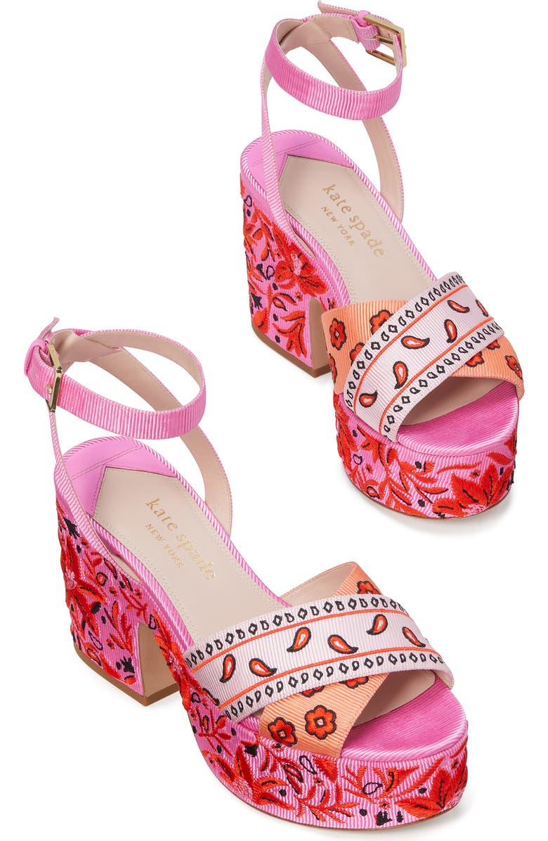 Kate Spade New York riobandana patchwork platform sandal, Alternate, color, Persimmon