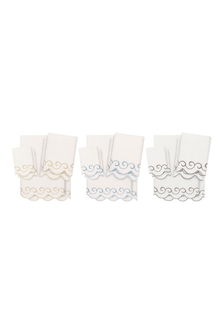 Simplicity Scallop 6-Piece Turkish Cotton Towel Set, Alternate, color, WHITE/ BLUE