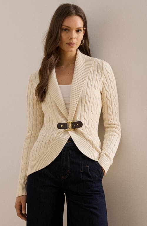 Ralph Lauren Lauren  Gassed Cable Stitch Belted Cardigan In Neutral