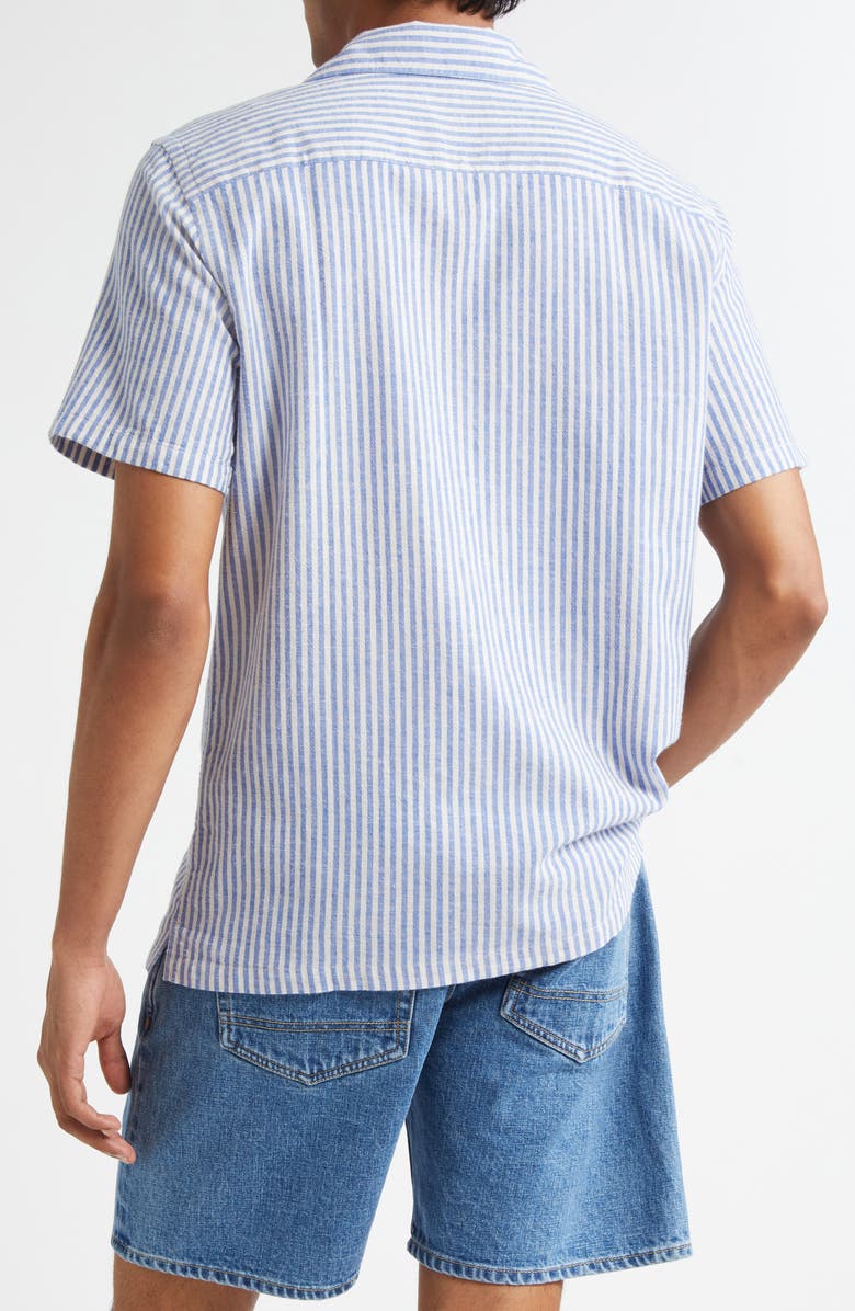 Drake's Stripe Cotton & Linen Camp Shirt, Alternate, color, Blue