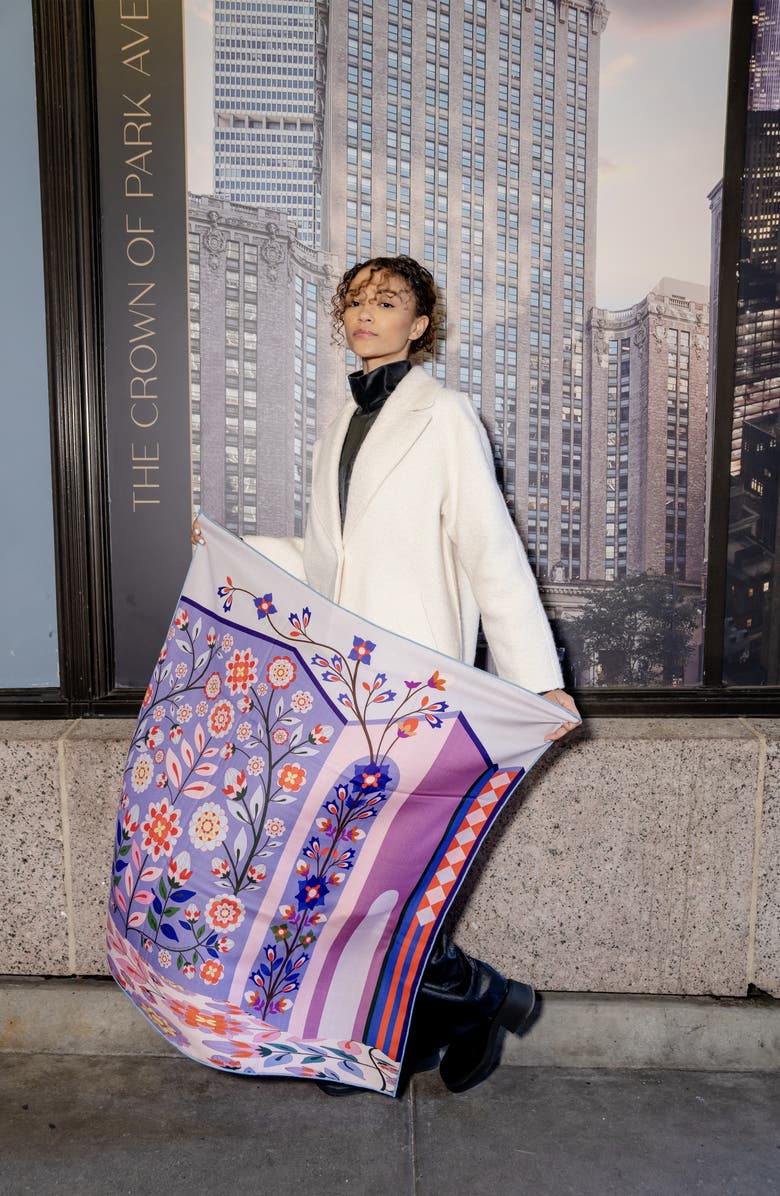 Jessie Zhao New York Double Sided Wool Silk Scarf Of Flower Imagination, Alternate, color, Blue