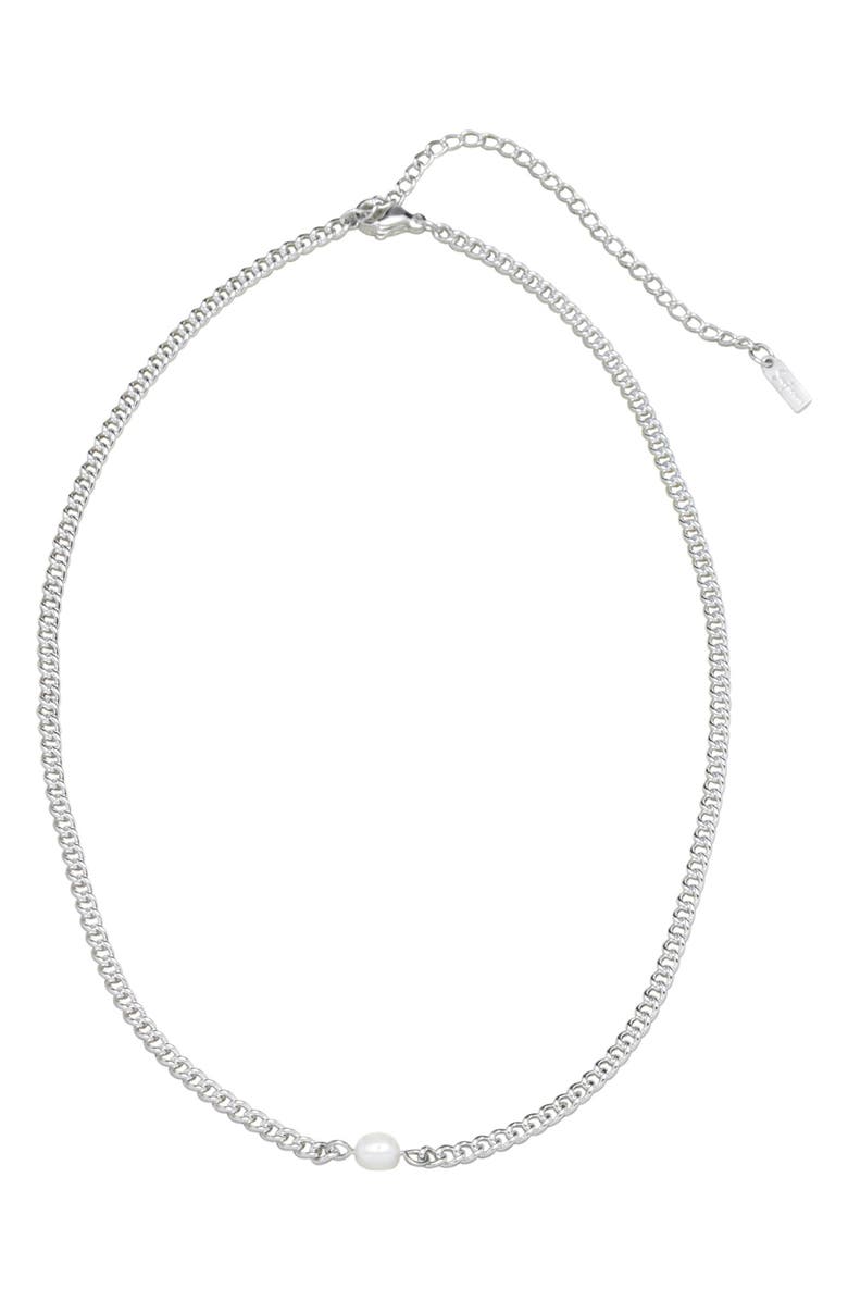st. Moran Freshwater Pearl Pendant Curb Chain Necklace, Main, color, White
