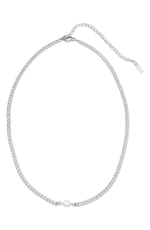 Freshwater Pearl Pendant Curb Chain Necklace
