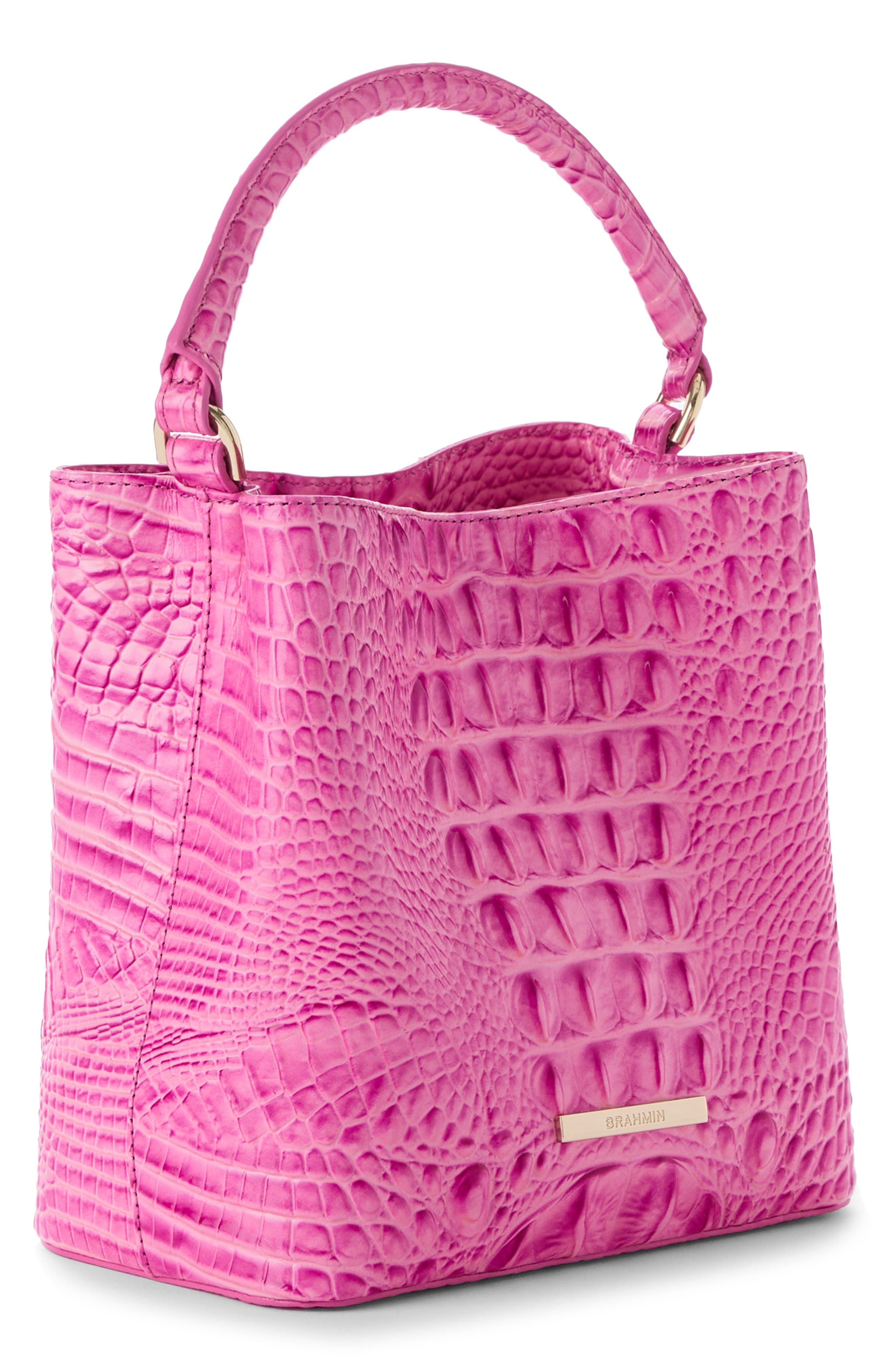 Brahmin Mini Amelia Croc Embossed Leather Top Handle Bucket Bag, Alternate, color, 