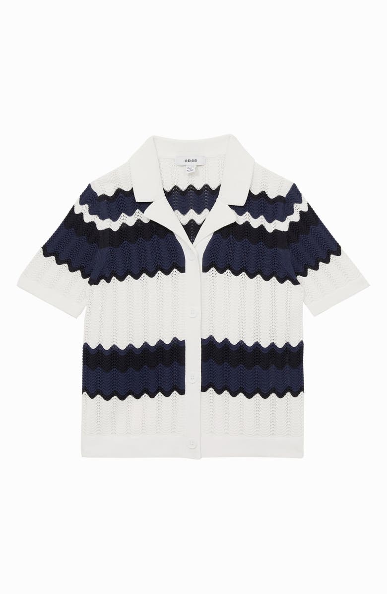 Reiss Kids' Alba Sr. Stripe Open Stitch Cotton Polo Sweater, Main, color, Navy