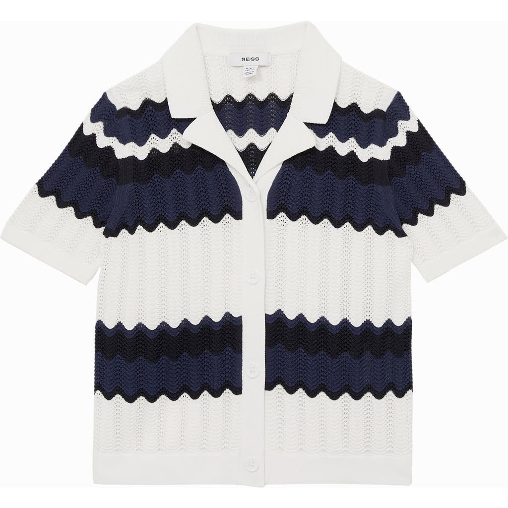 REISS REISS KIDS' ALBA SR. STRIPE OPEN STITCH COTTON POLO SWEATER