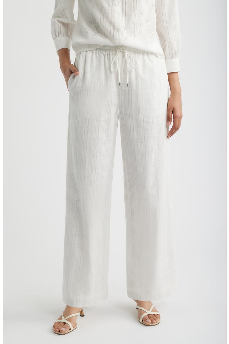 Embroidered Stripe Cotton Drawstring Pants, Main, color, BRIGHT WHITE