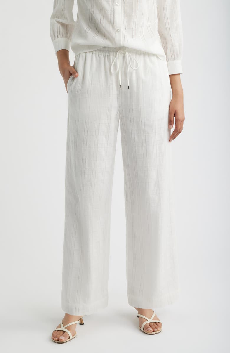 Bernardo Embroidered Stripe Cotton Drawstring Pants, Main, color, Bright White