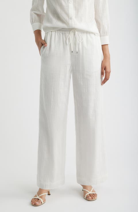 Embroidered Stripe Cotton Drawstring Pants
