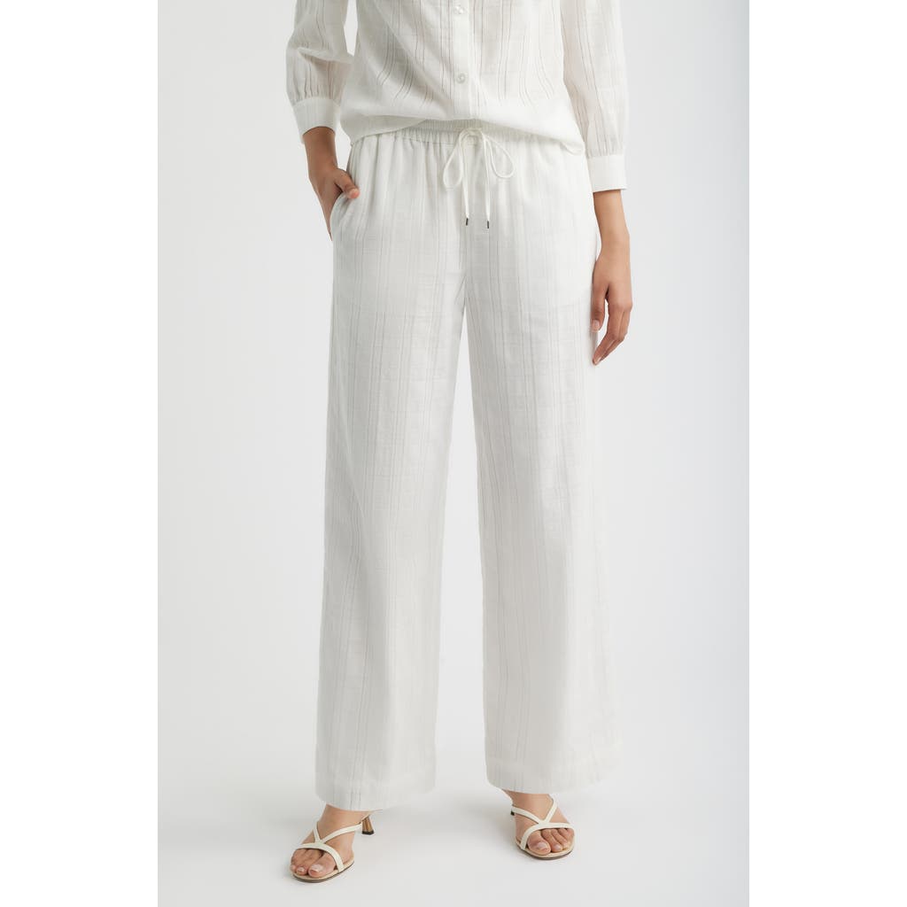 Bernardo Embroidered Stripe Cotton Drawstring Pants in Bright White at Nordstrom, Size X-Small