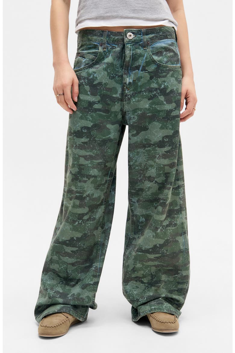 Jaya Camo Low Rise Wide Leg Jeans, Main, color, KHAKI GREEN