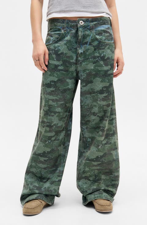 Jaya Camo Low Rise Wide Leg Jeans