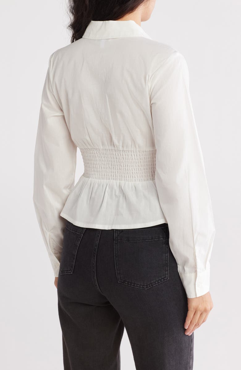 Marisol Smocked Button-Up Peplum Shirt