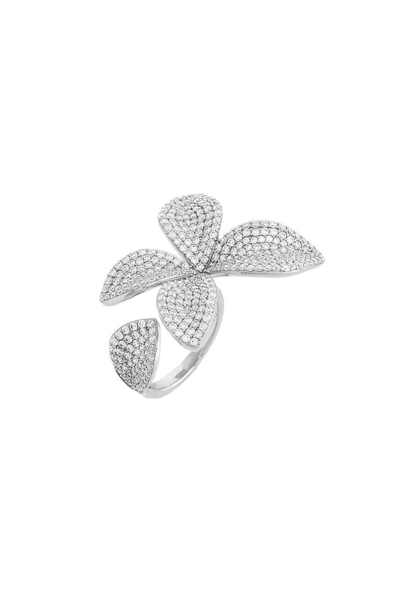 Pave Fancy Flower Petal Ring, Main, color, Silver