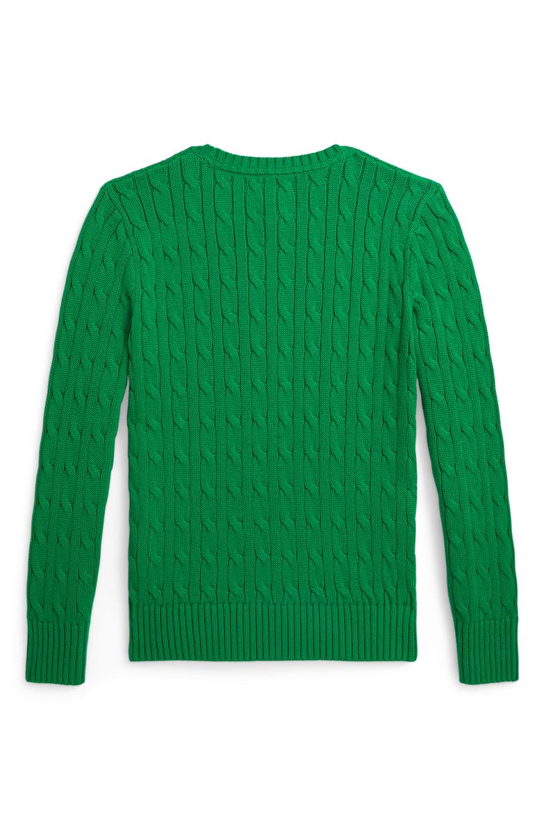 Polo Ralph Lauren Kids' Cabled Cotton Crewneck Sweater, Alternate, color, Cruise Green
