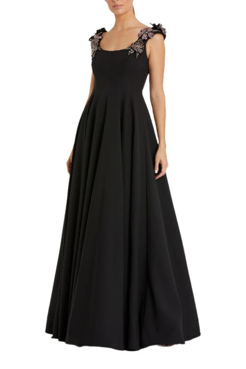 Mac Duggal Crepe Sleeveless Ballgown With Rhinestone Flowers