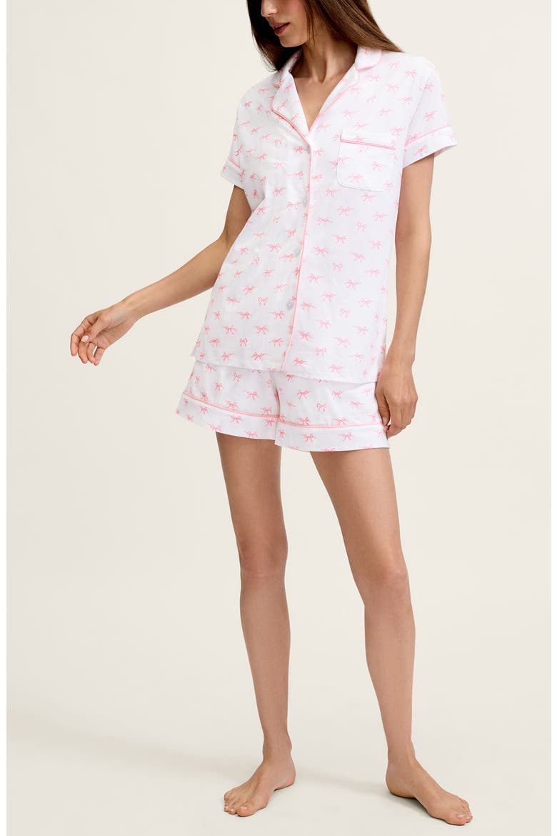 Bows Classic Pima Cotton Short Sleeve Short Pajamas, Alternate, color, WHITE