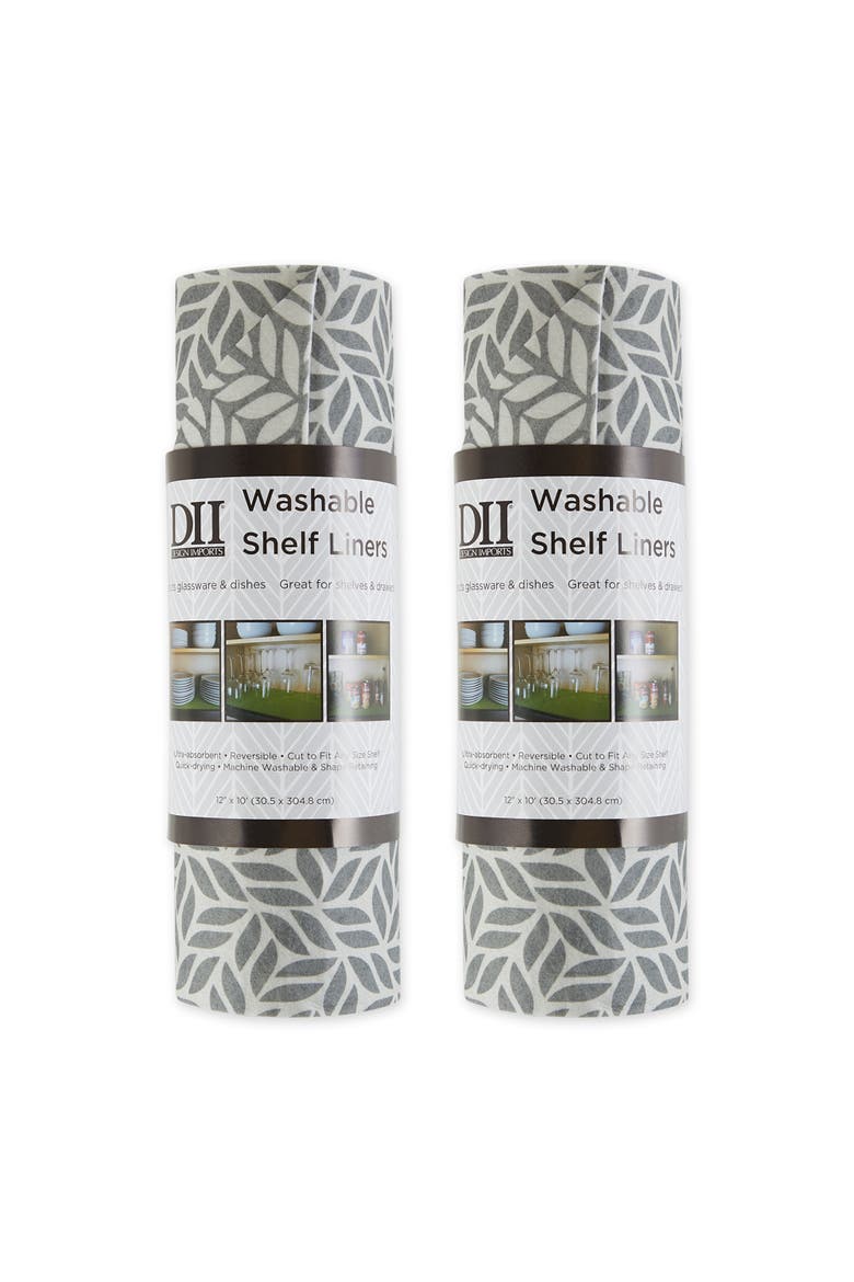 Abstract Leaf Print Reusable Shelf Liner Set/2, Main, color, Gray