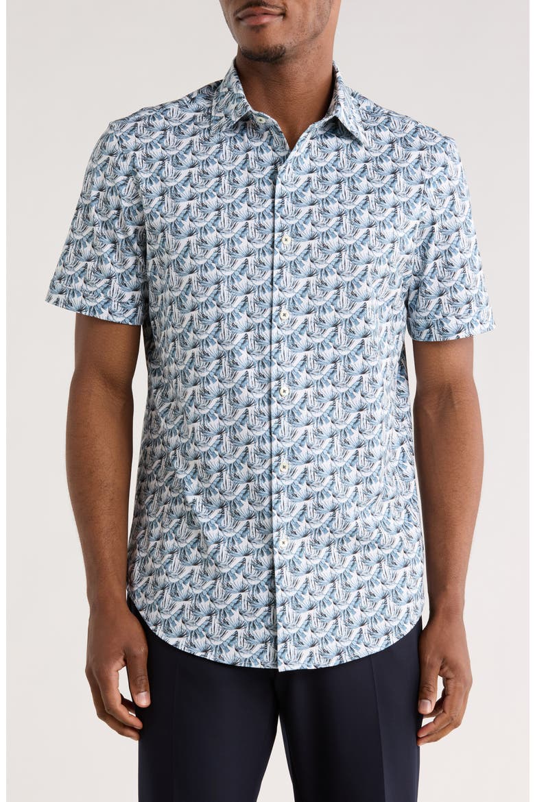 Short Sleeve Woven Button-Up Shirt, Main, color, DUSTY BLUE