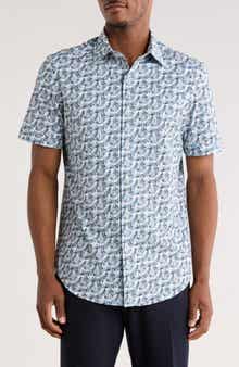 Bugatchi Short Sleeve Woven Button-Up Shirt