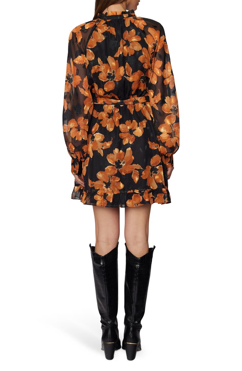 Lost + Wander Golden Rendezvous Floral Print Long Sleeve Minidress, Alternate, color, Black Orange Multi