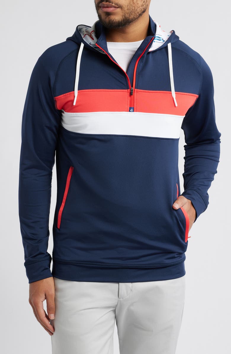 Swannies Ski Print Colorblock Half Zip Hoodie, Main, color, Navy