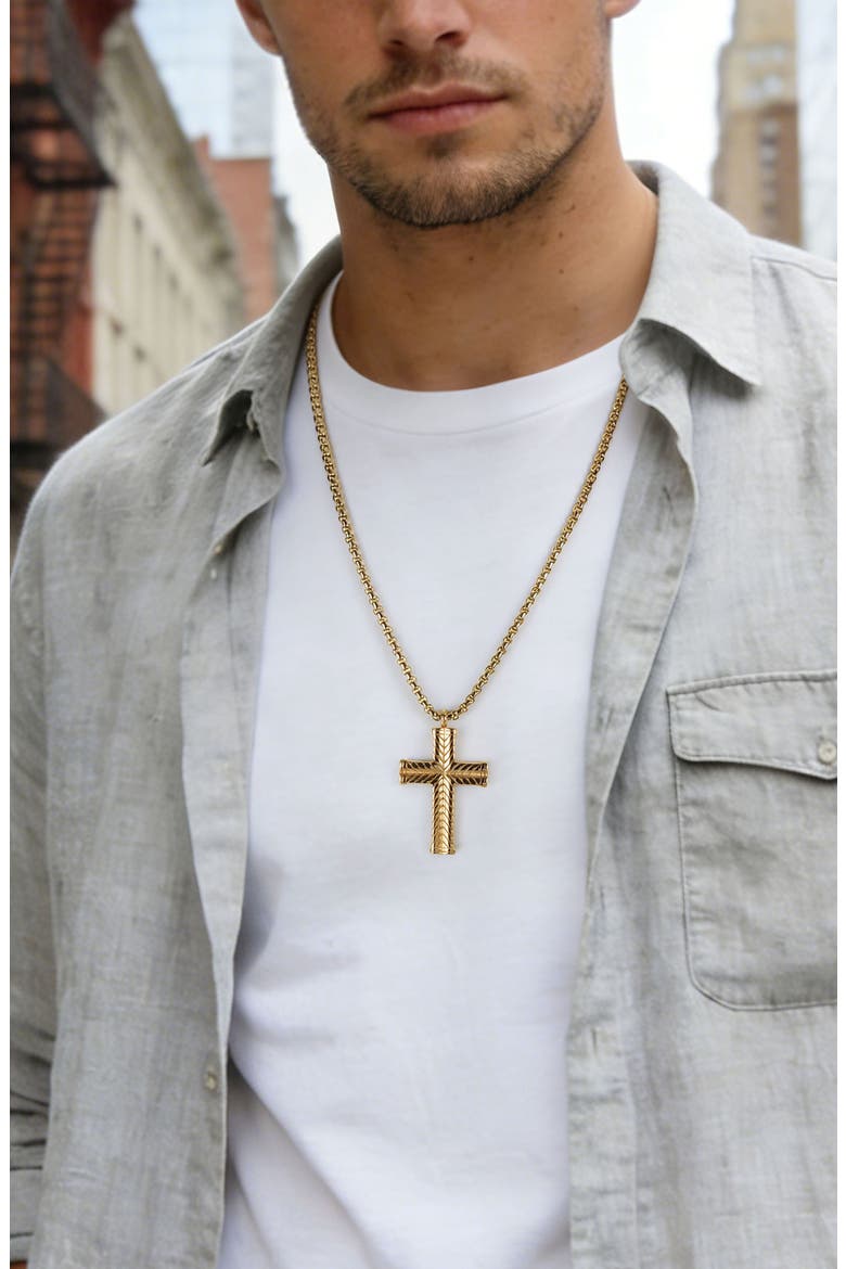 Chevron Cross Pendant Necklace, Alternate, color, GOLD