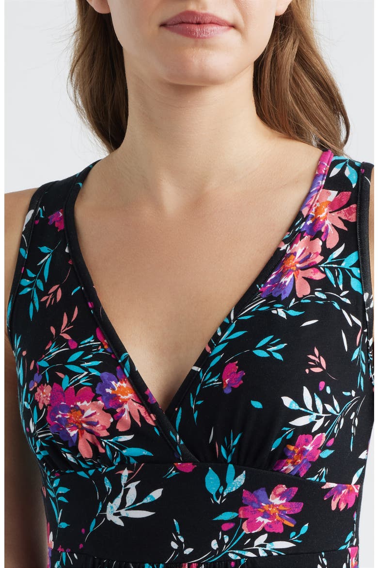 Floral Sleeveless Jersey Maxi Dress, Alternate, color, BLACK/ FUCHSIA