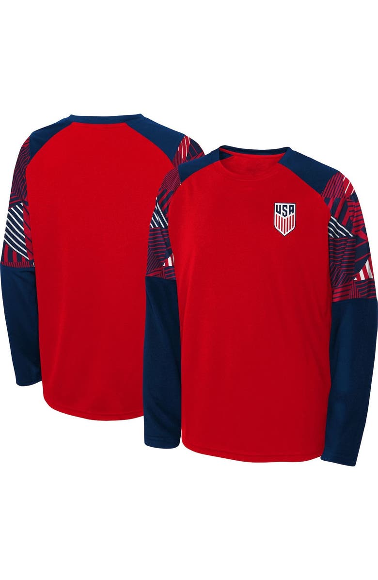 Outerstuff Youth Red/Blue Team USA Gridiron Raglan Long Sleeve T-Shirt, Main, color, 