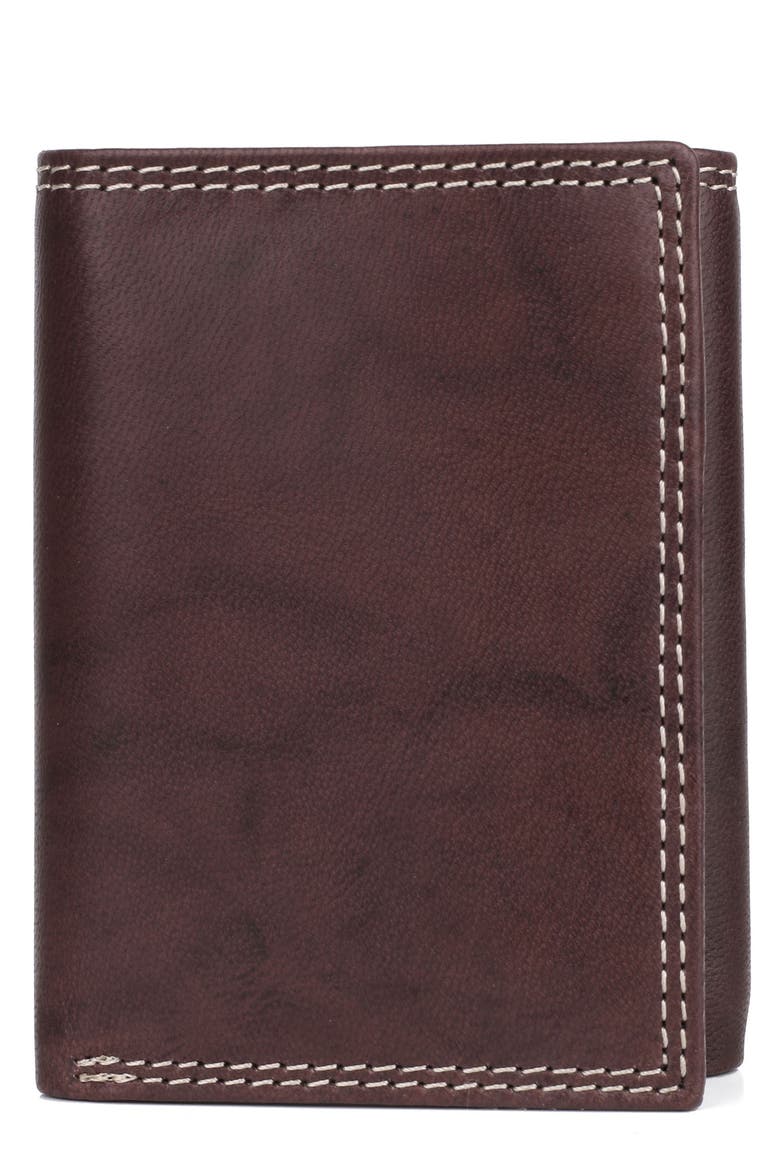 RFID Three-Fold Leather Wallet, Main, color, BROWN