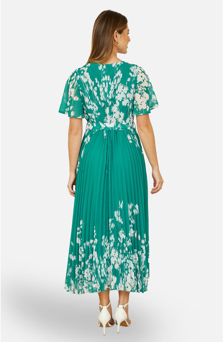 Yumi Mirror Floral Design Pleated Midi Dress, Alternate, color, Green