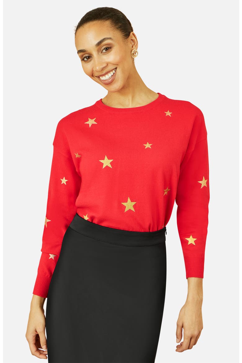 Foil Star Print Relaxed Fit Sweater, Alternate, color, Red