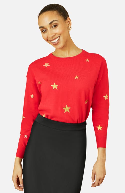 Yumi Foil Star Print Relaxed Fit Sweater In Red