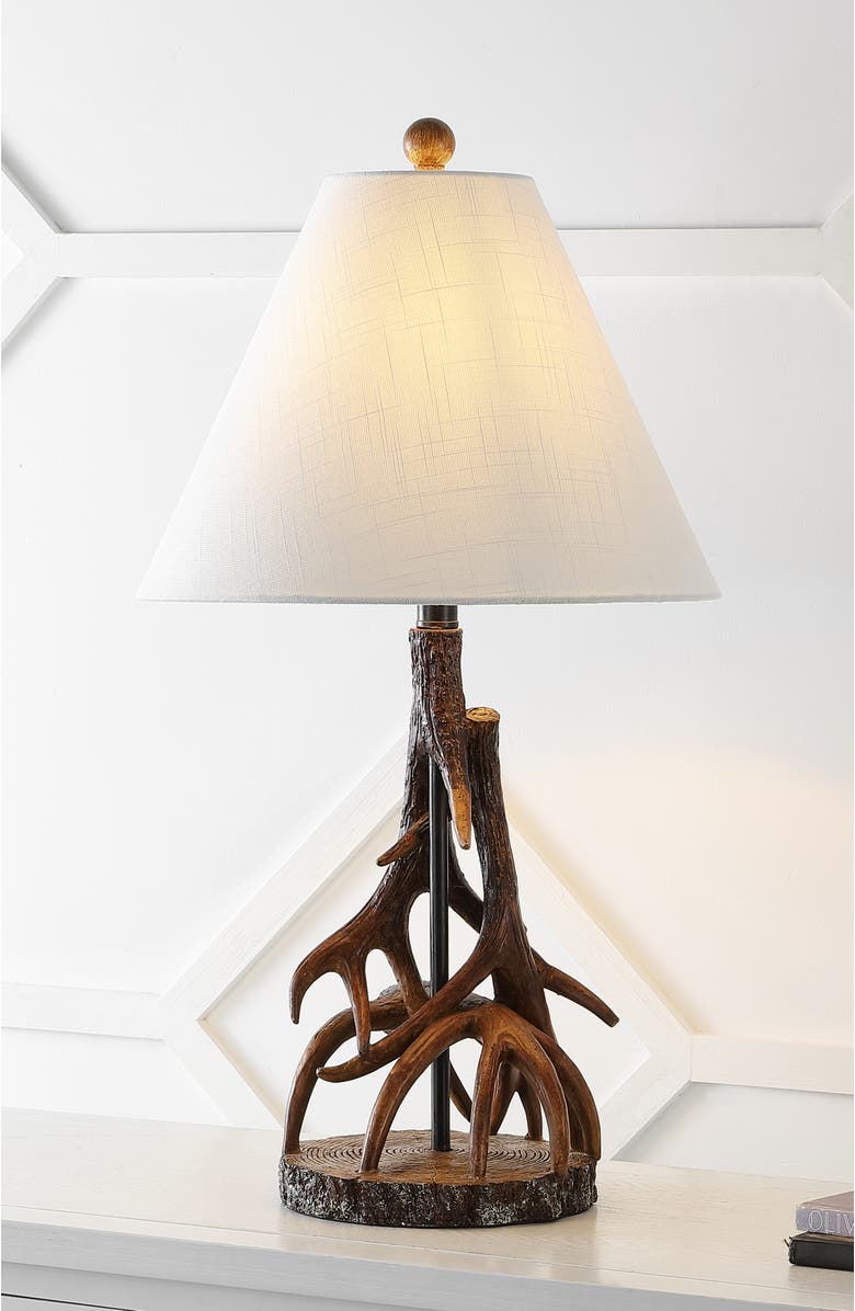 JONATHAN Y Cabell 26" Farmhouse Rustic Iron LED Table Lamp, Brown/White, Alternate, color, Brown