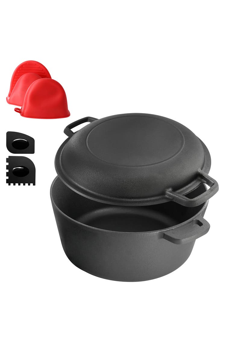 5 Quart Pre-Seasoned 2-in-1 Cast Iron Dutch Oven and Skillet, Alternate, color, Black