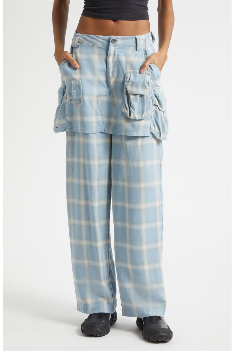 Ocean Plaid Cargo Skirt Overlay Wide Leg Pants, Main, color, OCEAN PLAID
