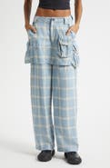 Collina Strada Ocean Plaid Cargo Skirt Overlay Wide Leg Pants