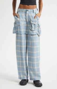 Ocean Plaid Cargo Skirt Overlay Wide Leg Pants