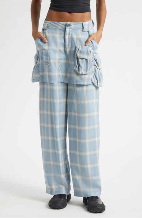Ocean Plaid Cargo Skirt Overlay Wide Leg Pants
