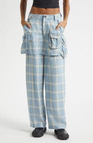 Collina Strada Ocean Plaid Cargo Skirt Overlay Wide Leg Pants