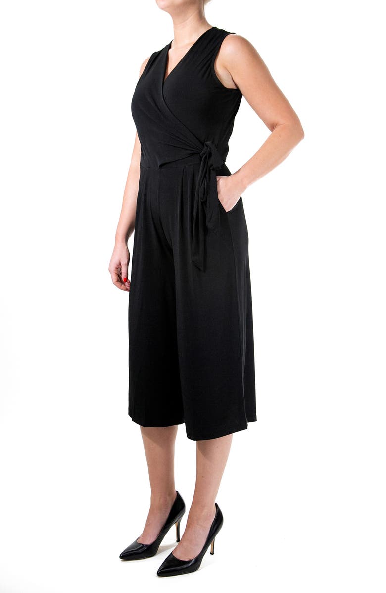 Nina Leonard Surplice Wrap Crop Jumpsuit, Alternate, color, Black