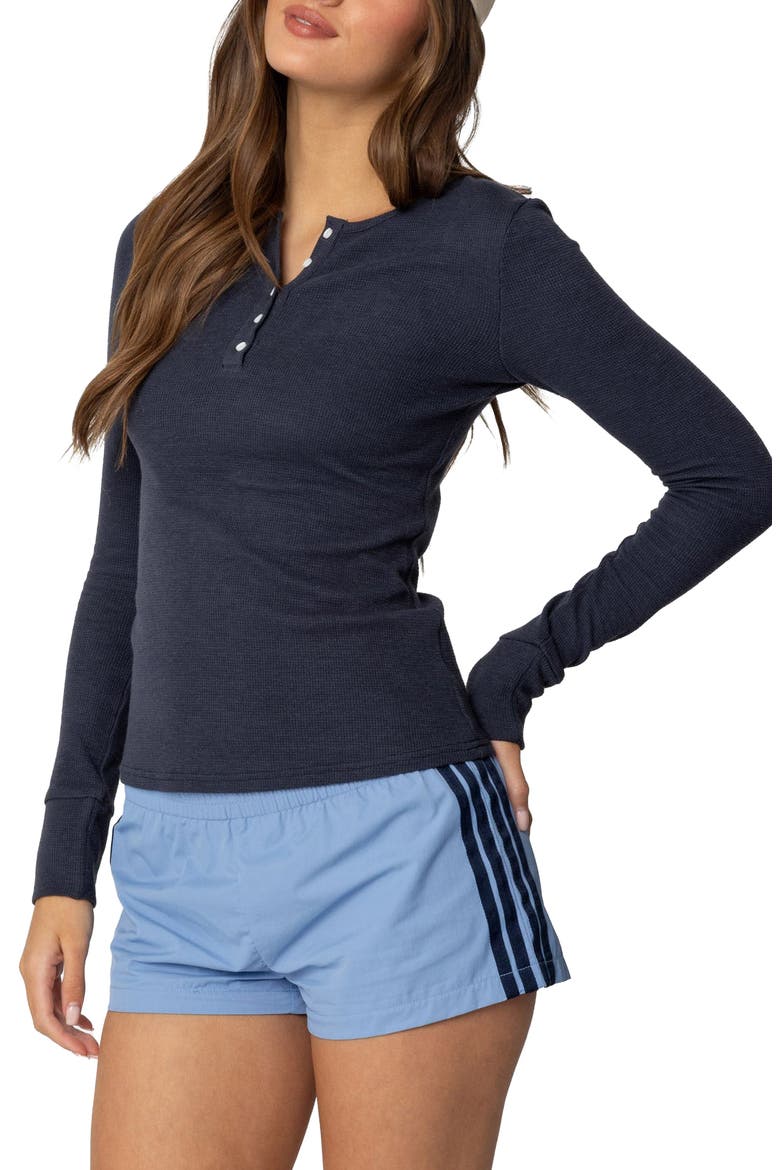 Helanie Waffle Knit Henley, Alternate, color, DARK-BLUE