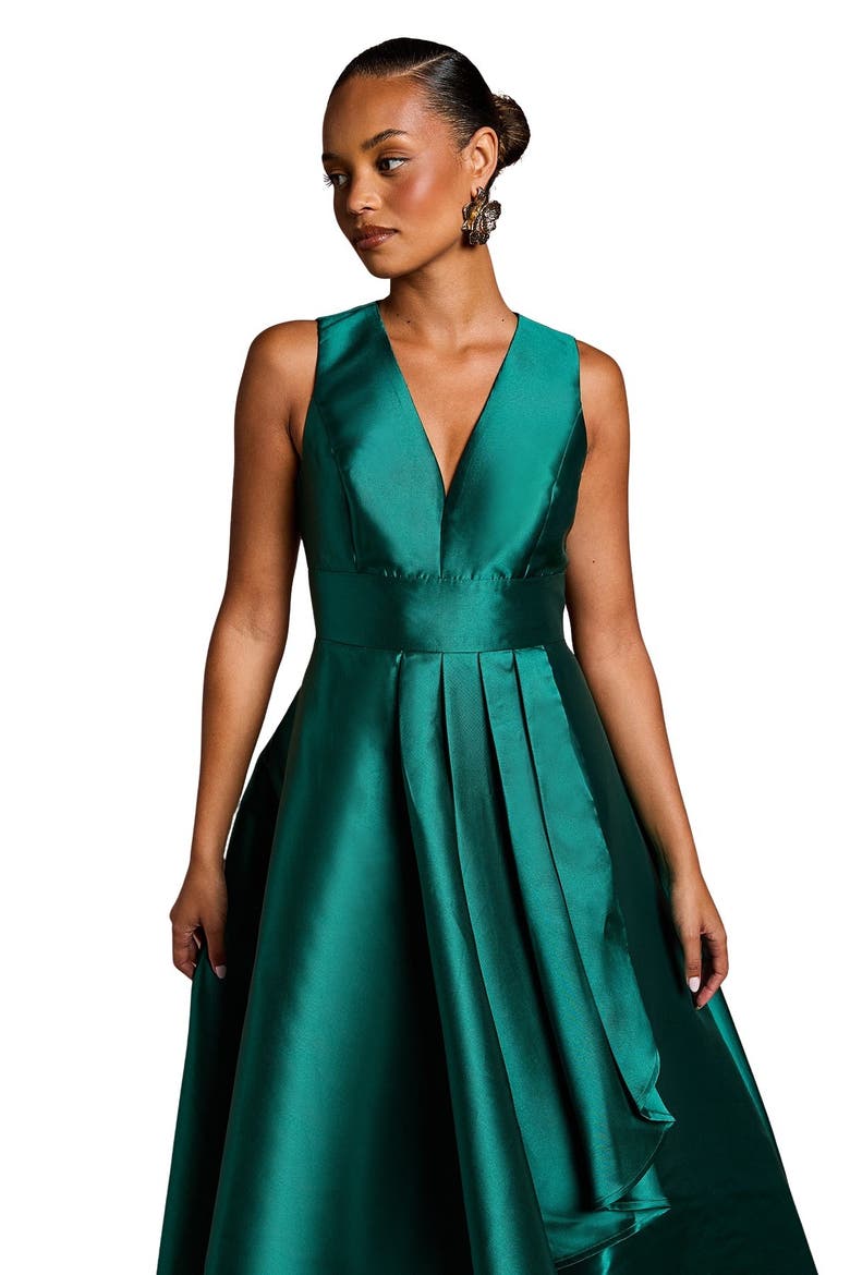 Petite Plunge Waterfall Twill Dress, Alternate, color, Emerald