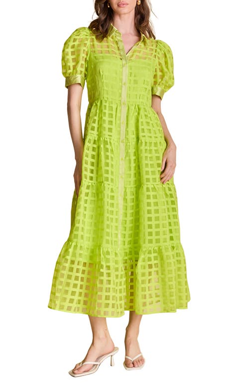 ENGLISH FACTORY ENGLISH FACTORY GRID PATTERN TIERED MIDI SHIRTDRESS