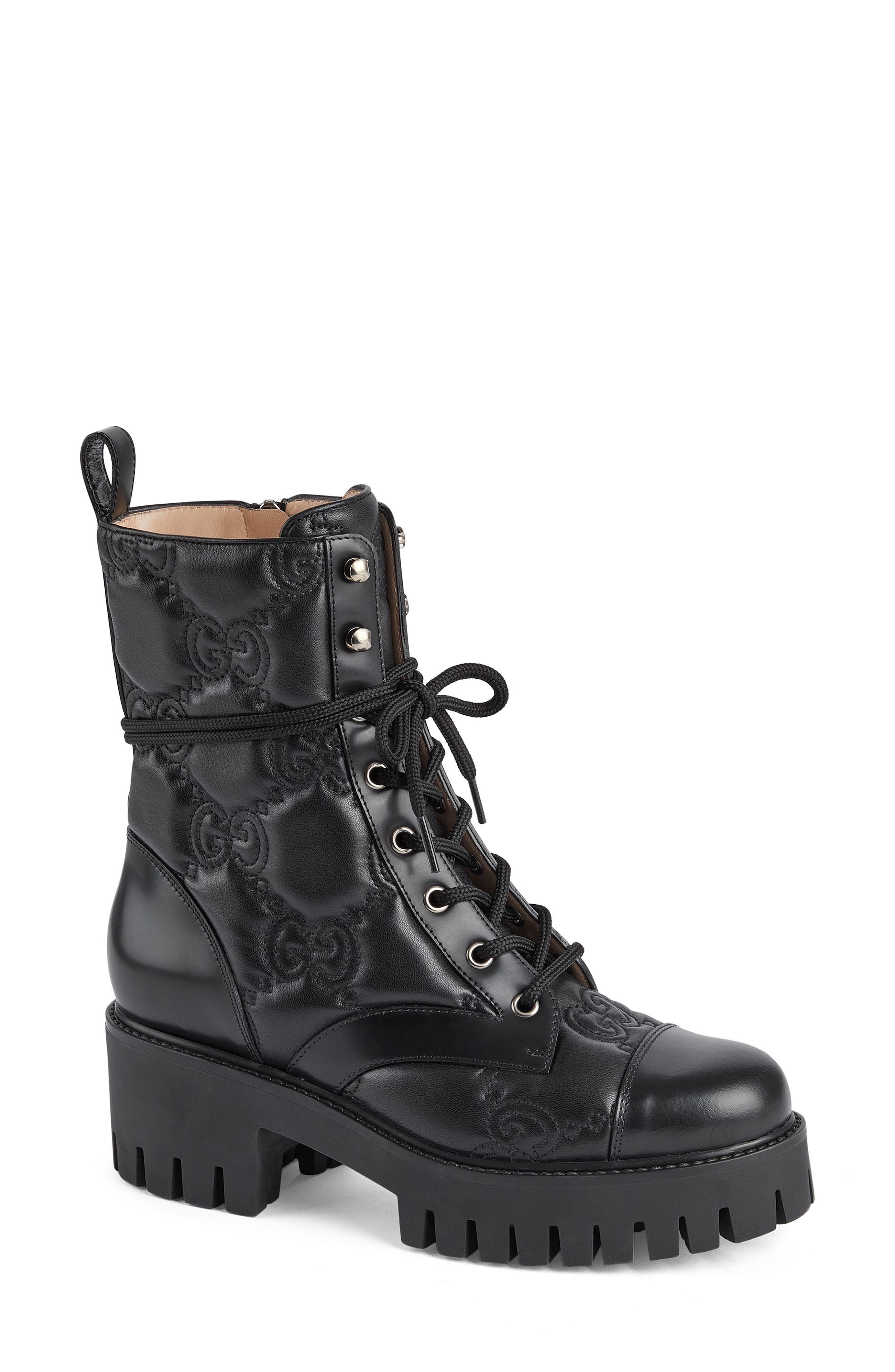 Gucci Logo Quilted Leather Combat Boot, Main, color, 