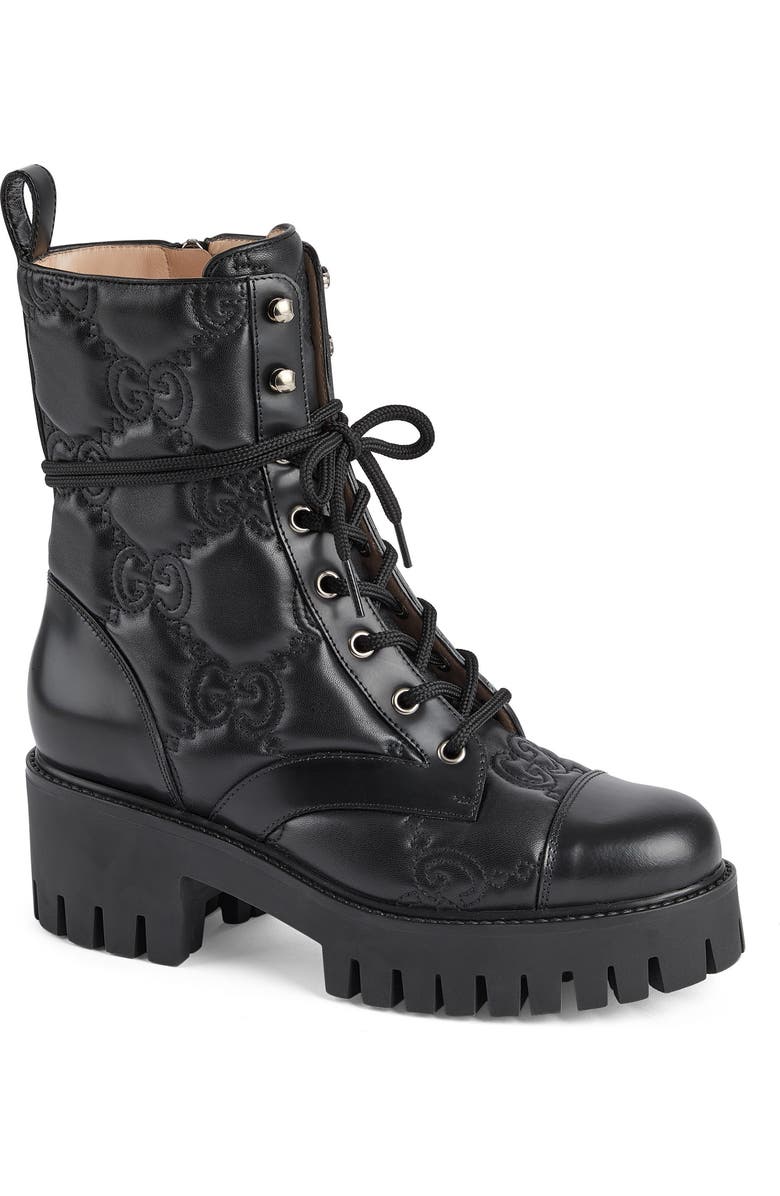 Gucci Logo Quilted Leather Combat Boot, Main, color,