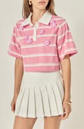 English Factory Floral Embellished Striped Polo T-Shirt