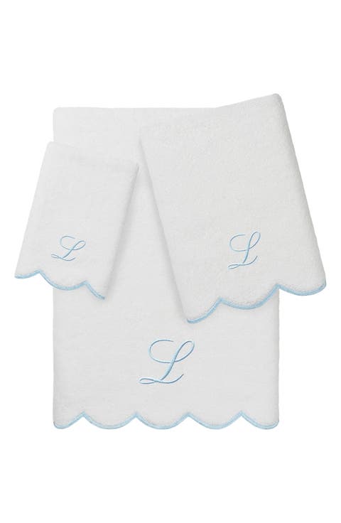 Adornia Scallop Personalized 3-Piece Towel Set