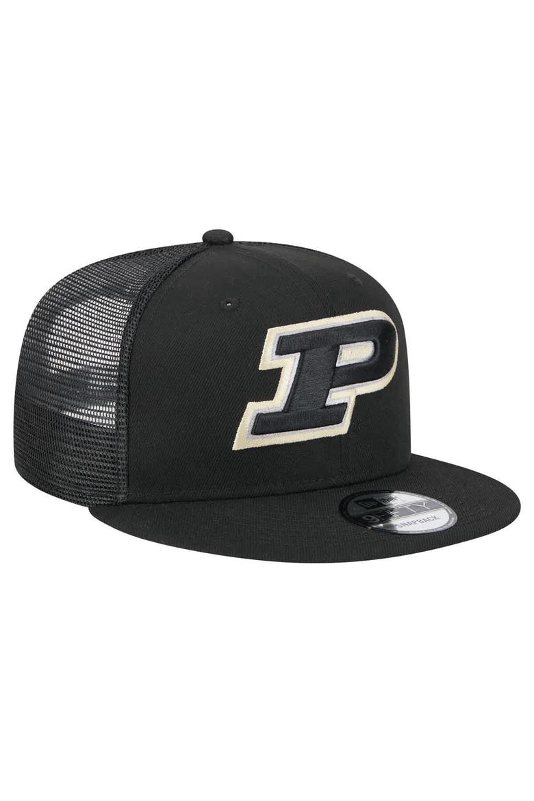 Men's New Era Black Purdue Boilermakers Trucker 9FIFTY Snapback Hat, Alternate, color, Black