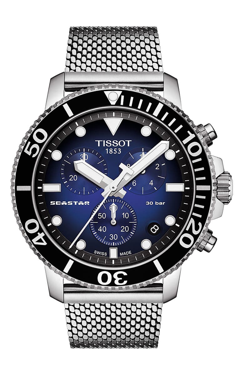 Tissot Seastar 1000 Chronograph Mesh Bracelet Watch, 45.5mm, Main, color, 
